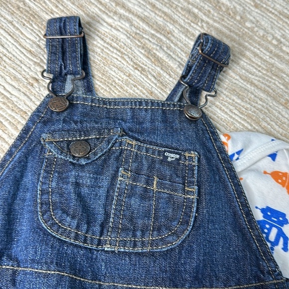 18m Osh Kosh Jean denim overalls and hoodie with Joe onsie blue and orange - Picture 9 of 16